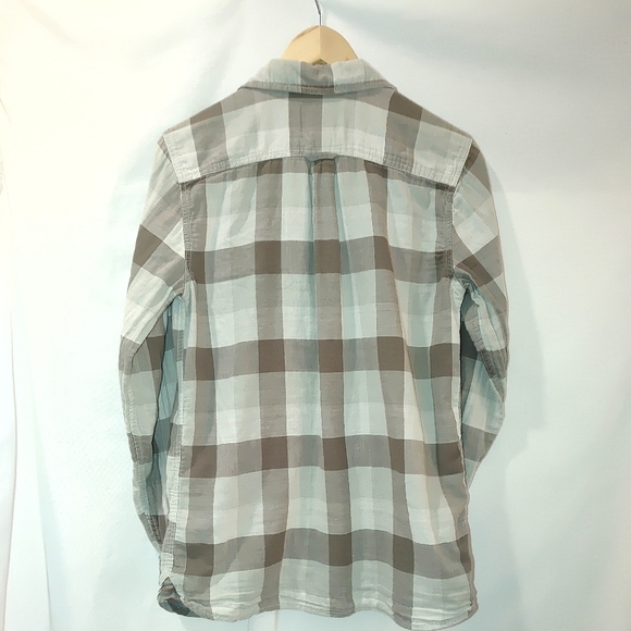 Woolrich Organic Cotton Button Front Plaid Shirt Small S Gray Brown Neutral - Picture 3 of 8